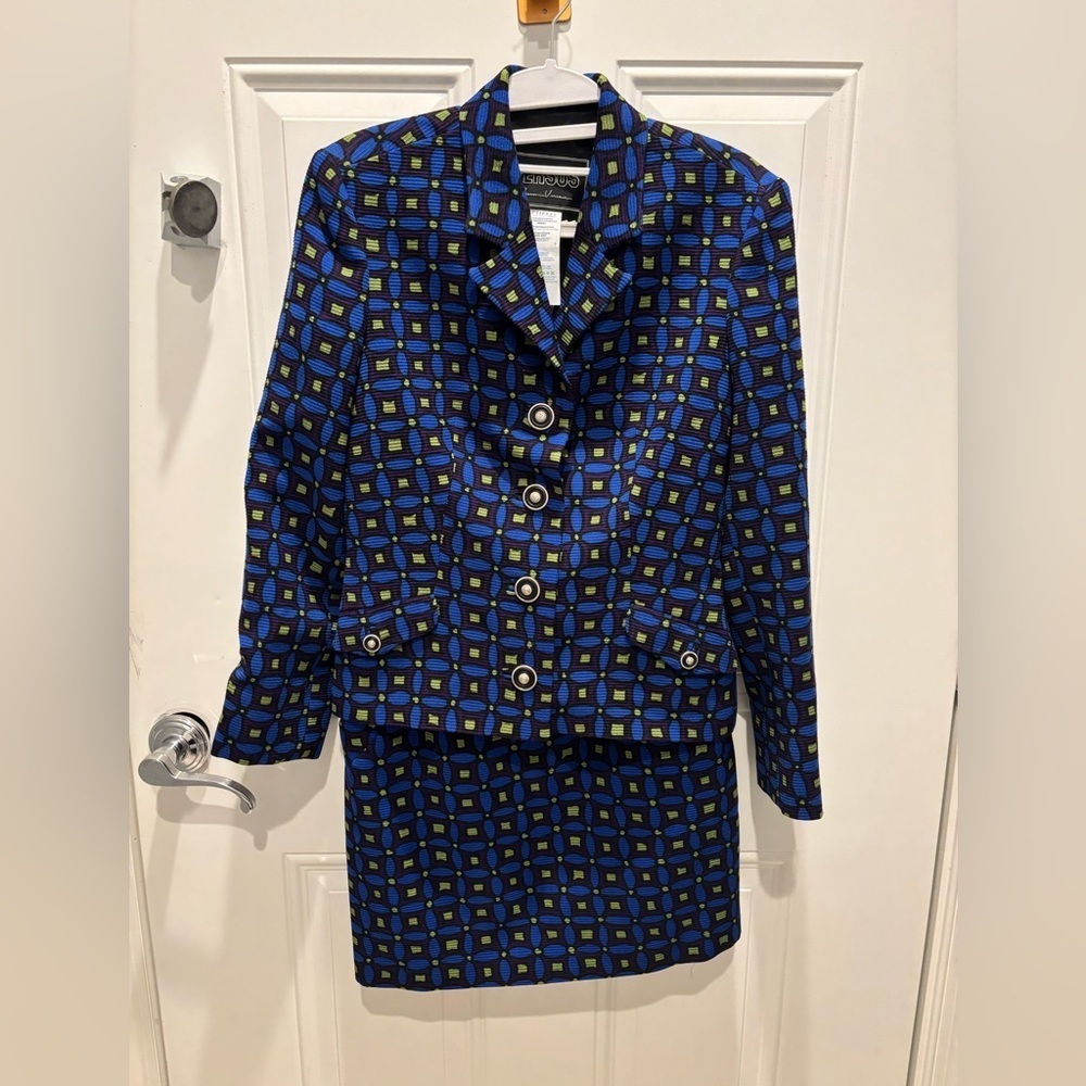 GIANNI VERSACE V2 Vintage Women Geometric Skirt Blazer Jacket Suit Set IT 42